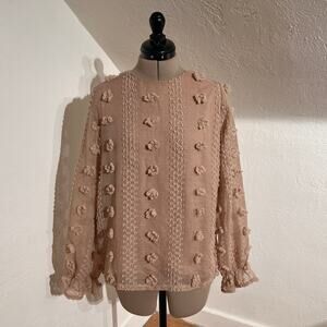 Böhme Blush Textured Clip Dot Boho Blouse Size M Romantic Top
